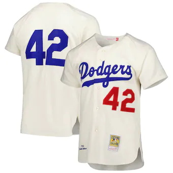 mens mitchell and ness jackie robinson cream brooklyn dodge